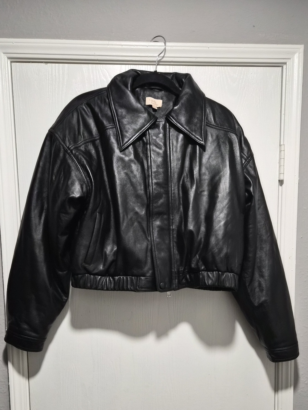 Camila Coelho Lamb Leather Black Raven Full Zip Leather Jacket Size M - Picture 3 of 12